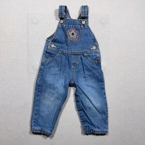 Oshkosh B' Gosh‎ Overall Girls Size 18 M Denim Flower Embroidered Bib
